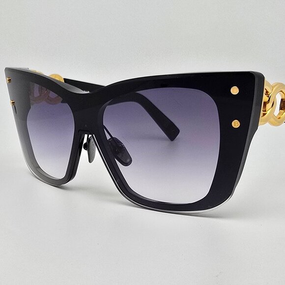 Balmain Armour BPS-106A-150 Black Gold Frame Grey Lens Cat Eye Shield Sunglasses - Picture 1 of 15